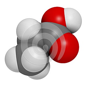 Propionic acid (propanoic acid) molecule. Used as preservative in food
