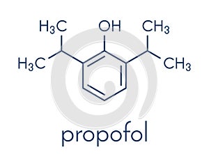 Propofol anesthetic drug molecule. Skeletal formula. photo