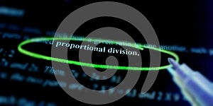 Proportional division words written on black background