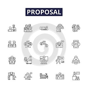 Proposal line vector icons and signs. Offer, Pitch, Plan, Suggestion, Agreement, Argument, Proposal, Proffer outline