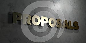 Proposals - Gold sign mounted on glossy marble wall - 3D rendered royalty free stock illustration