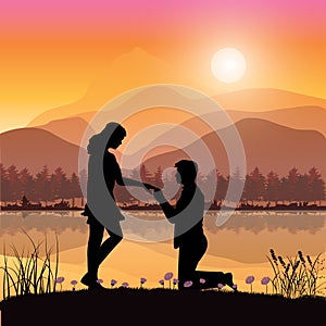 Propose marriage a river, Vector illustrations