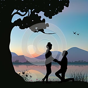 Propose marriage a river, Vector illustrations