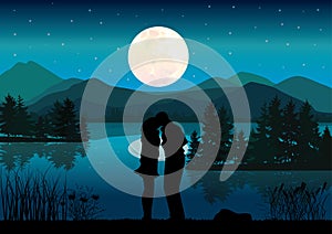 Propose marriage a river, Vector illustrations