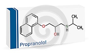 Propranolol molecule. It is synthetic, nonselective beta blocker, used to treat for hypertension. Skeletal chemical formula. Paper