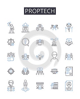 Proptech line icons collection. Property technology, Real estate tech, Proprietary technology, Building technology