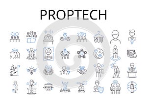 Proptech line icons collection. Property technology, Real estate tech, Proprietary technology, Building technology