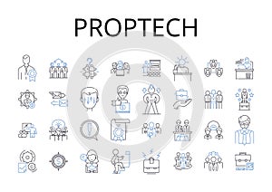 Proptech line icons collection. Property technology, Real estate tech, Proprietary technology, Building technology