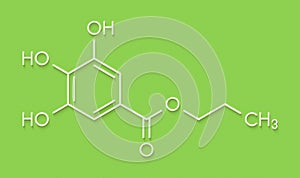 Propyl gallate antioxidant food additive molecule. Skeletal formula.