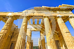 Propylaea Ancient Entrance Gateway Ruins Acropolis Athens Greece