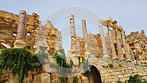 The Propylaeum or Portico. The ruins of the Roman city of Heliopolis or Baalbek in the Beqaa Valley. Baalbek, Lebanon