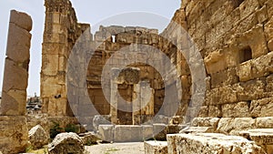 The Propylaeum or Portico. The ruins of the Roman city of Heliopolis or Baalbek in the Beqaa Valley. Baalbek, Lebanon