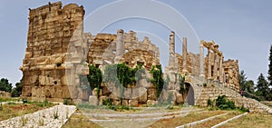 The Propylaeum or Portico. The ruins of the Roman city of Heliopolis or Baalbek in the Beqaa Valley. Baalbek, Lebanon