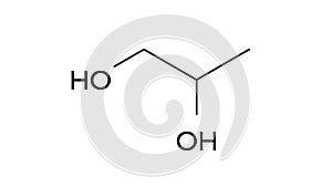 propylene glycol molecule, structural chemical formula, ball-and-stick model, isolated image e1520