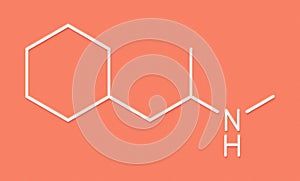 Propylhexedrine molecule. Used as nasal decongestant and stimulant. Skeletal formula. photo