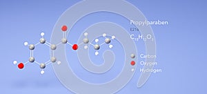 propylparaben molecule, molecular structures, food preservative e216, 3d model, Structural Chemical Formula and Atoms with Color