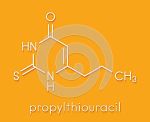 Propylthiouracil PTU hyperthyroidism drug molecule. Skeletal formula. photo