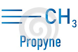 Propyne or methylacetylene molecule. Skeletal formula. Chemical structure