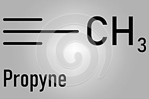 Propyne or methylacetylene molecule. Skeletal formula. Chemical structure