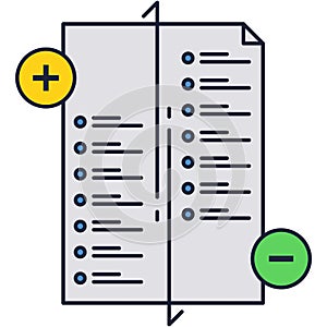 Pros and cons assessment analysis icon vector