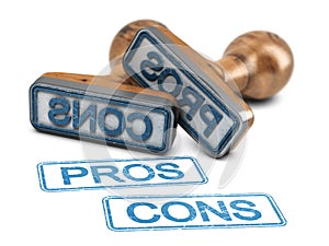 Pros and cons rubber stamps over white background