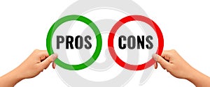 Pros vs Cons signs on white background