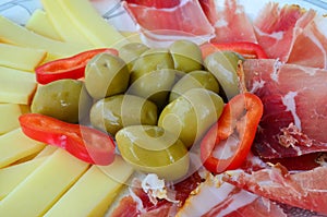 Prosciutto, cheese and olives