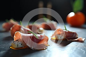 Prosciutto and goat cheese appetizer on a plate