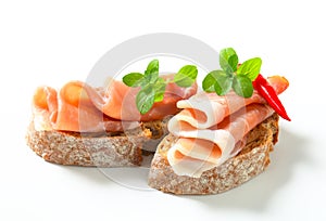 Prosciutto open faced sandwiches