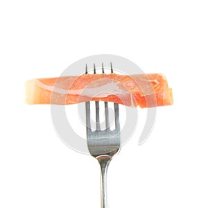 Proscuitto ham on a fork