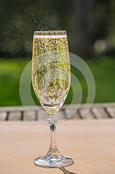 Prosecco with blubber, green background