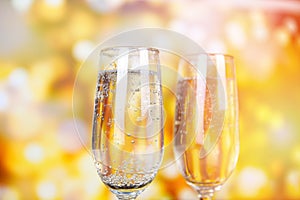Prosecco glass holiday drinks like themed party and holiday celebration with Champagne glasses for winter holidays decorated