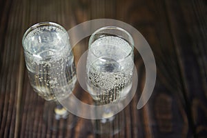 Prosecco glass holiday drinks like themed party and holiday celebration concept with Champagne glasses for winter holidays