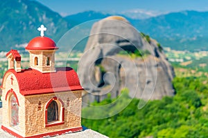 Proskinitari. A small blue and white church by the road in Greece.