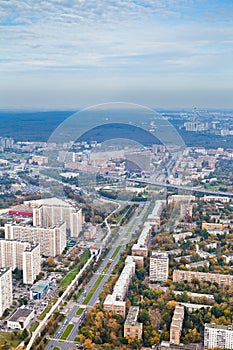 Prospect Mira and Moscow cityscape in autumn day