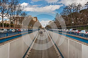 The prospect of the street with a descent into the tunnel in Madrid