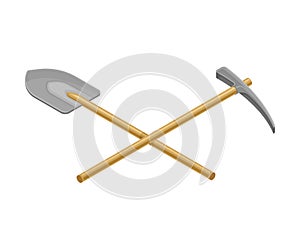 Prospecting Hammer and Shovel with Wooden Handle as Geology Instruments Vector Illustration photo