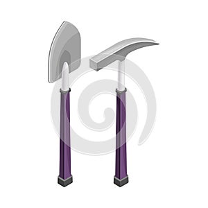 Prospecting Hammer and Shovel with Wooden Handle as Geology Instruments Vector Illustration photo