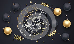 Prospero Ano Nuevo Spanish Happy New Year Navidad flourish golden calligraphy lettering of swash gold greeting card design. Vector photo