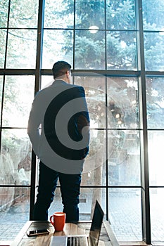 Prosperous businessman standing near window