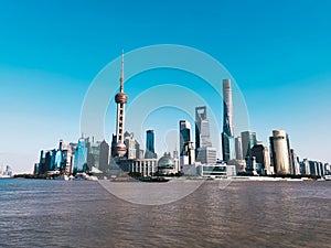 The prosperous Shanghai Lujiazui with tall buildings