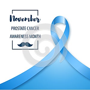 Prostate Cancer Awareness month background. Vector illustration of Blue ribbon