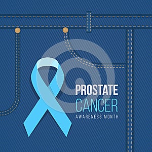 Prostate cancer Awareness month banner with blue light ribbon sign on jean background vector design