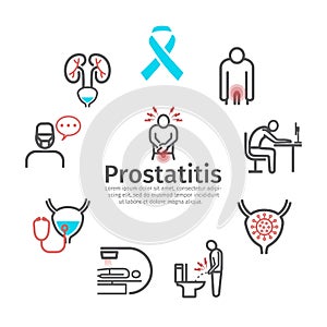 Prostatitis banner. Symptoms, Causes, Treatment. Vector signs for web graphics.
