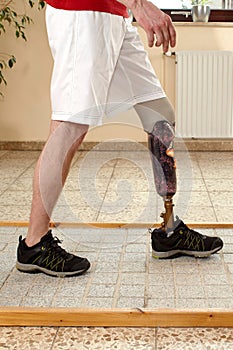 Prosthesis wearer training on diverse surfaces photo