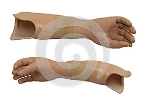 Prosthetic arm isolated on a white background
