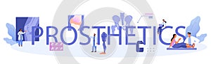 Prosthetic typographic header. Idea of orthopedics treatment. Human anatomy photo