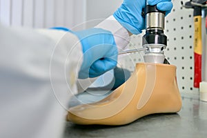 Prosthetist Making Artificial Leg Close Up