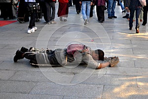 Prostrating man in lhasa, tibet