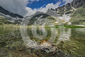 Prostredne Spisske pleso tarn in High Tatras during early summer